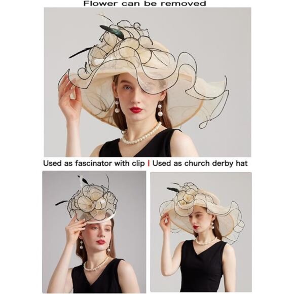 Women's Kentucky Derby Church Dress Hat S-beige - Picture 4 of 7